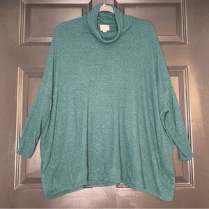 Anthropologie Postmark Teal Blue Boxy Cowl Neck Sweater Size Medium